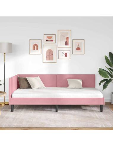 Cornice del letto ad angolo Rosa 90 cm x 200 cm Velluto