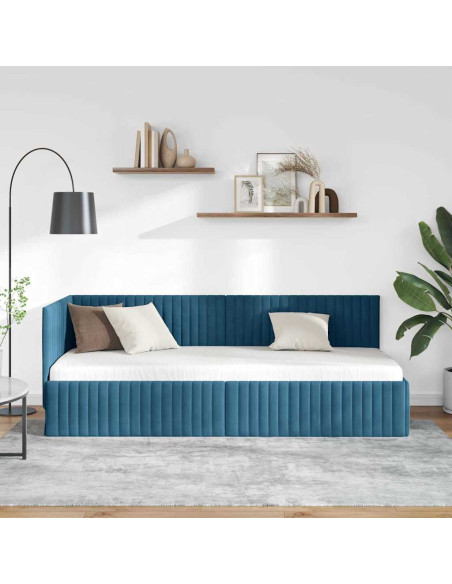 Cornice del letto ad angolo Blu 80 x 200 cm Velluto