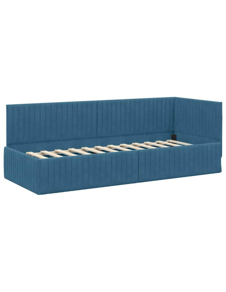 Cornice del letto ad angolo Blu 80 x 200 cm Velluto