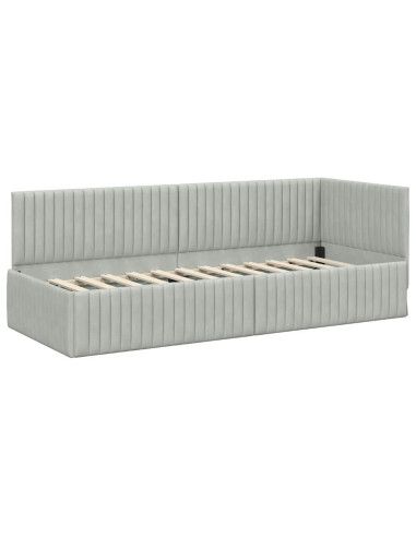 Cornice del letto ad angolo Grigio chiaro 80 x 200 cm Velluto