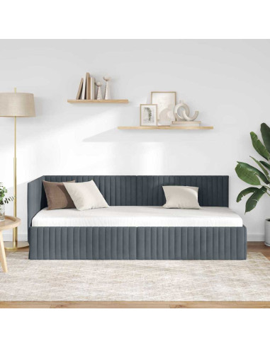 Cornice del letto ad angolo Grigio scuro 80 x 200 cm Velluto
