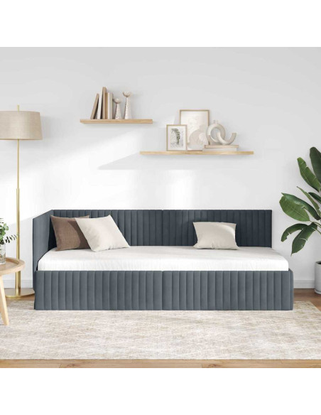 Cornice del letto ad angolo Grigio scuro 80 x 200 cm Velluto