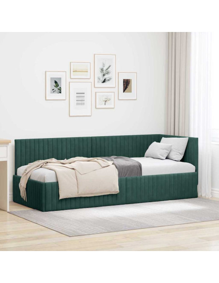 Cornice del letto ad angolo Verde scuro 80 x 200 cm Velluto