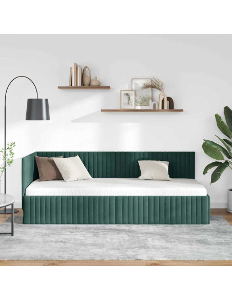 Cornice del letto ad angolo Verde scuro 80 x 200 cm Velluto