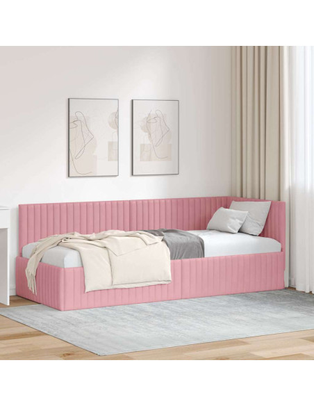 Cornice del letto ad angolo Rosa 80 x 200 cm Velluto