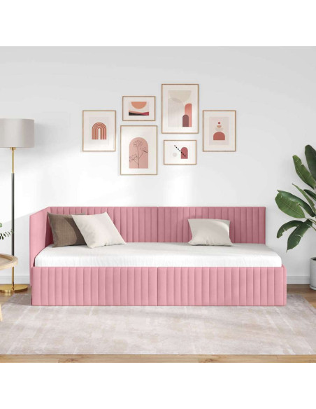 Cornice del letto ad angolo Rosa 80 x 200 cm Velluto
