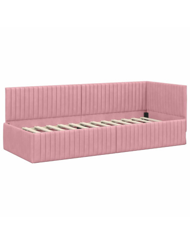 Cornice del letto ad angolo Rosa 80 x 200 cm Velluto