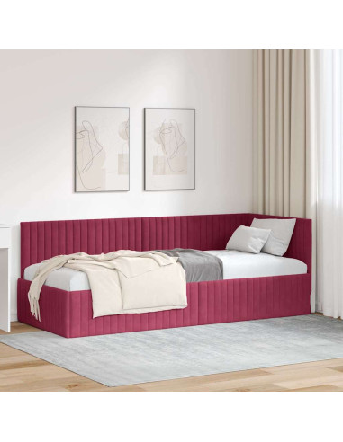 Cornice del letto ad angolo Rosso vino 80 x 200 cm Velluto