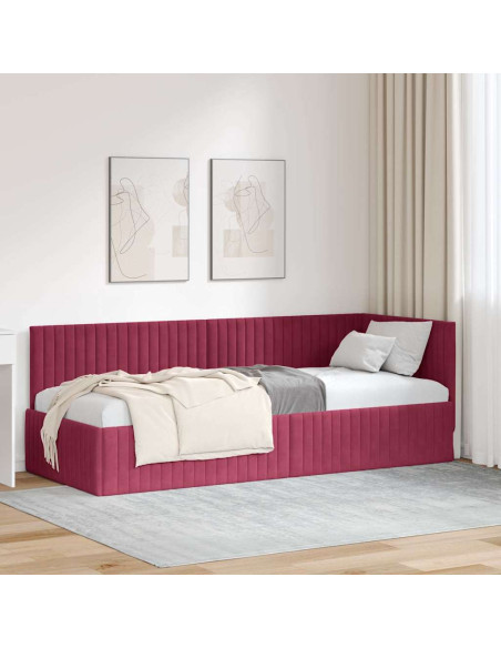 Cornice del letto ad angolo Rosso vino 80 x 200 cm Velluto