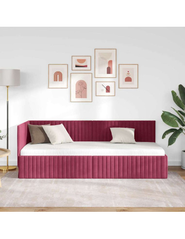 Cornice del letto ad angolo Rosso vino 80 x 200 cm Velluto