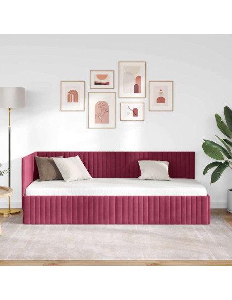Cornice del letto ad angolo Rosso vino 80 x 200 cm Velluto