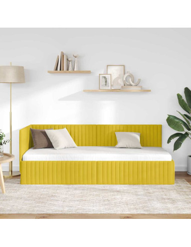 Cornice del letto ad angolo Giallo 80 x 200 cm Velluto