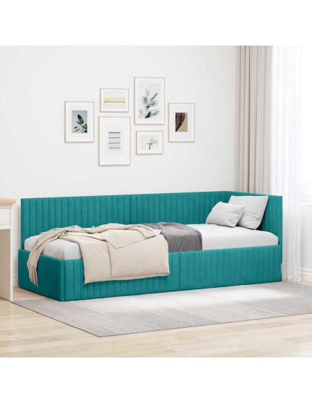 Cornice del letto ad angolo Turchese 80 x 200 cm Velluto