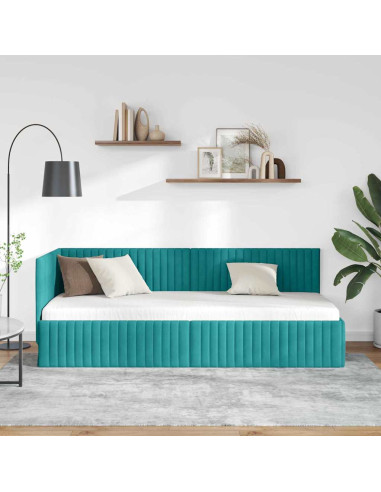 Cornice del letto ad angolo Turchese 80 x 200 cm Velluto