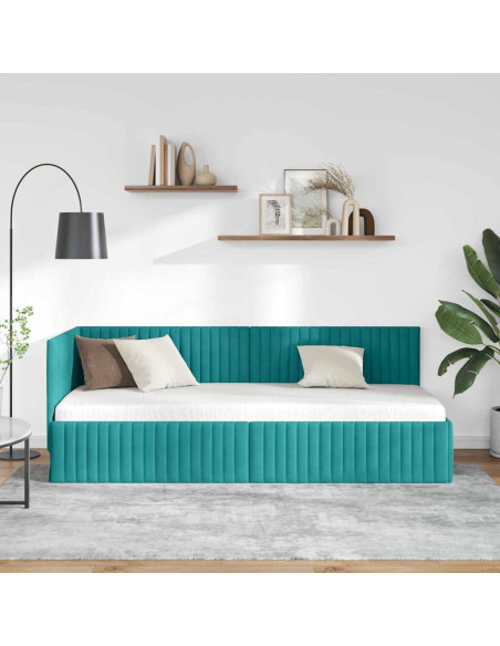 Cornice del letto ad angolo Turchese 80 x 200 cm Velluto