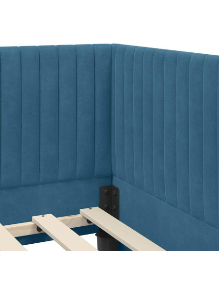 Cornice del letto ad angolo Blu 90 x 190 cm Velluto