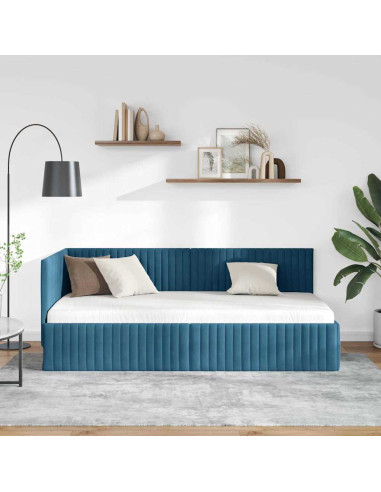 Cornice del letto ad angolo Blu 90 cm x 190 cm Velluto