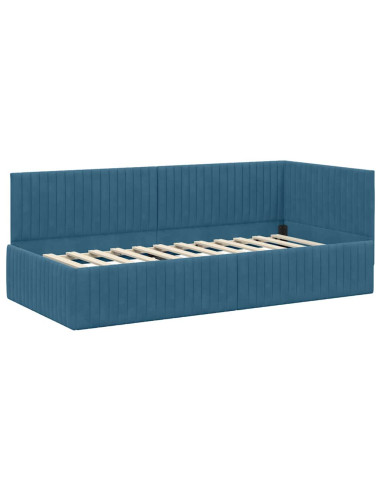 Cornice del letto ad angolo Blu 90 x 190 cm Velluto