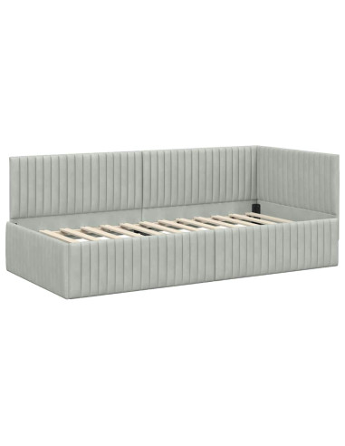 Cornice del letto ad angolo Grigio chiaro 90 x 190 cm Velluto