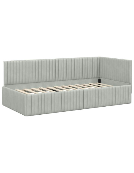 Cornice del letto ad angolo Grigio chiaro 90 x 190 cm Velluto