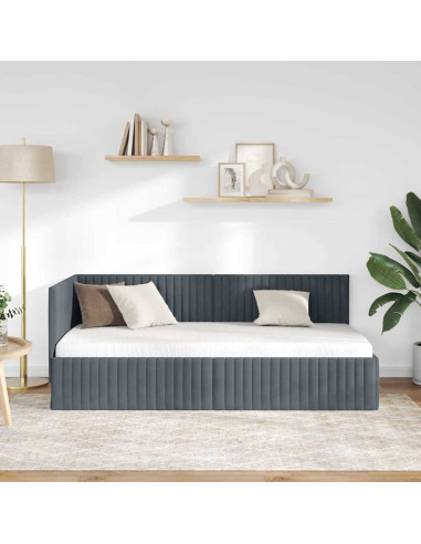 Cornice del letto ad angolo Grigio scuro 90 x 190 cm Velluto