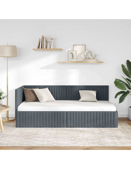 Cornice del letto ad angolo Grigio scuro 90 x 190 cm Velluto