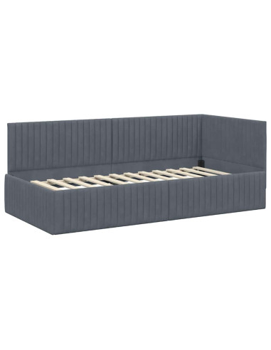 Cornice del letto ad angolo Grigio scuro 90 cm x 190 cm Velluto