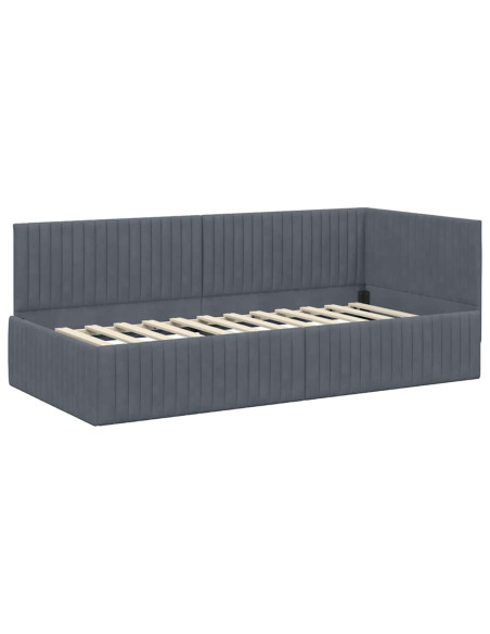 Cornice del letto ad angolo Grigio scuro 90 cm x 190 cm Velluto