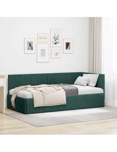 Cornice del letto ad angolo Verde scuro 90 x 190 cm Velluto