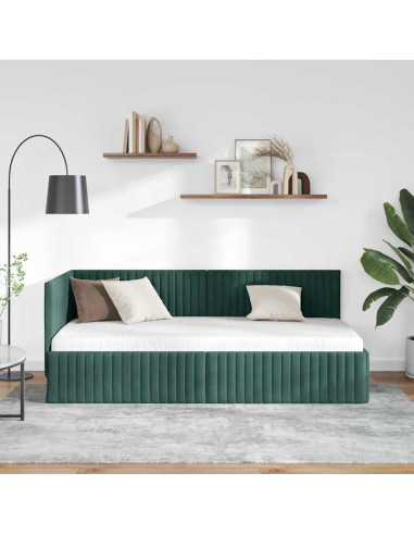 Cornice del letto ad angolo Verde Scuro 90 cm x 190 cm Velluto