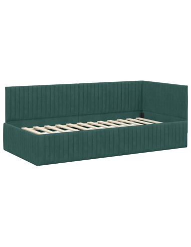 Cornice del letto ad angolo Verde Scuro 90 cm x 190 cm Velluto
