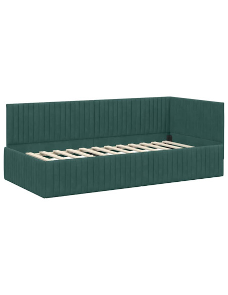 Cornice del letto ad angolo Verde Scuro 90 cm x 190 cm Velluto