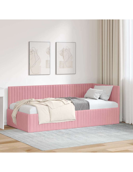 Cornice del letto ad angolo Rosa 90 x 190 cm Velluto