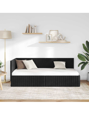 Cornice del letto ad angolo Nero 90 cm x 190 cm Velluto