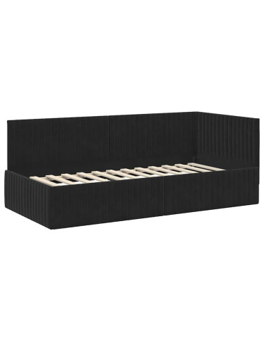 Cornice del letto ad angolo Nero 90 cm x 190 cm Velluto