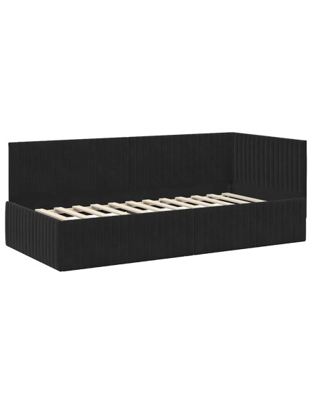 Cornice del letto ad angolo Nero 90 cm x 190 cm Velluto
