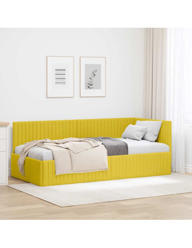 Cornice del letto ad angolo Giallo 90 x 190 cm Velluto