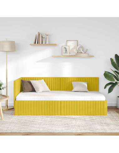 Cornice del letto ad angolo Giallo 90 x 190 cm Velluto