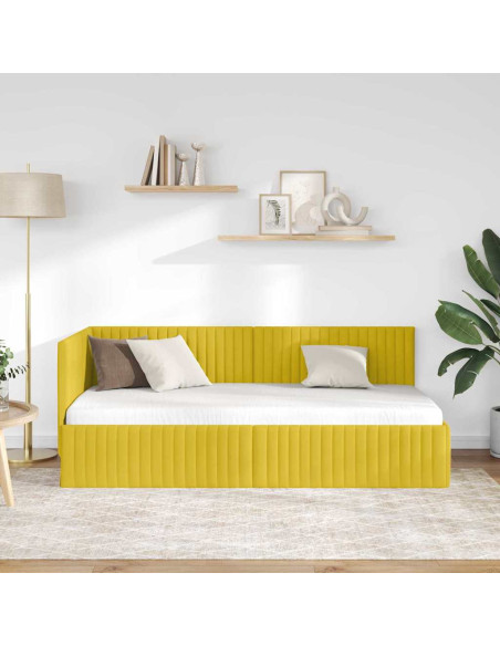 Cornice del letto ad angolo Giallo 90 x 190 cm Velluto