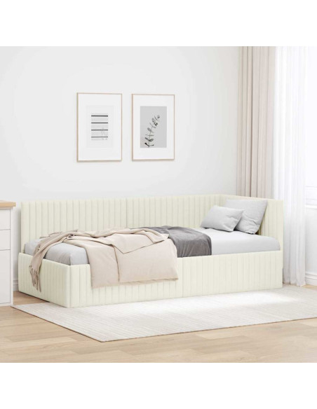 Cornice del letto ad angolo Crema 90 x 190 cm Velluto