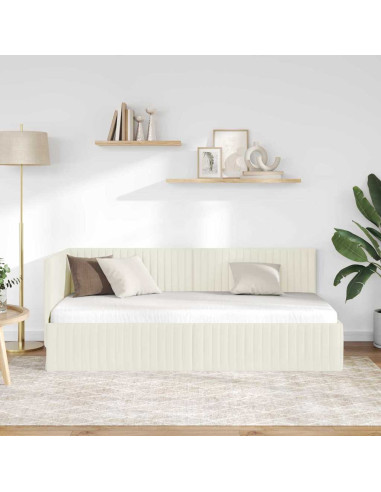 Cornice del letto ad angolo Crema 90 x 190 cm Velluto