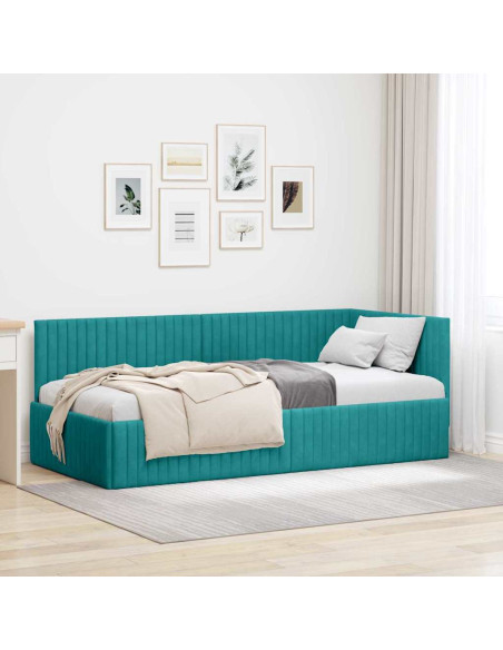 Cornice del letto ad angolo Turchese 90 x 190 cm Velluto