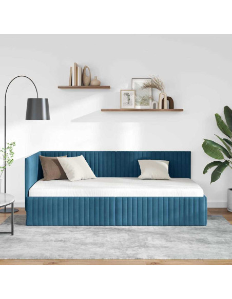 Cornice del letto ad angolo Blu 90 cm x 200 cm Velluto