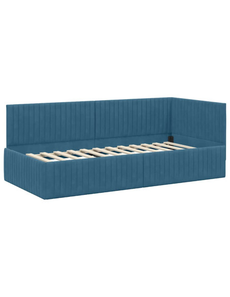 Cornice del letto ad angolo Blu 90 x 200 cm Velluto