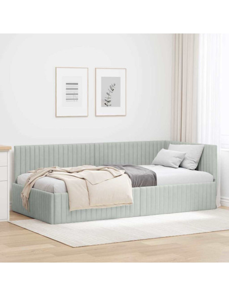 Cornice del letto ad angolo Grigio chiaro 90 x 200 cm Velluto