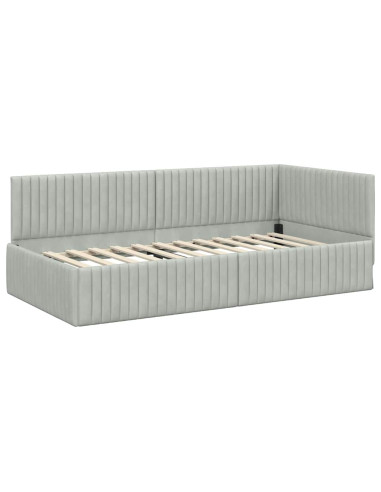 Cornice del letto ad angolo Grigio chiaro 90 x 200 cm Velluto