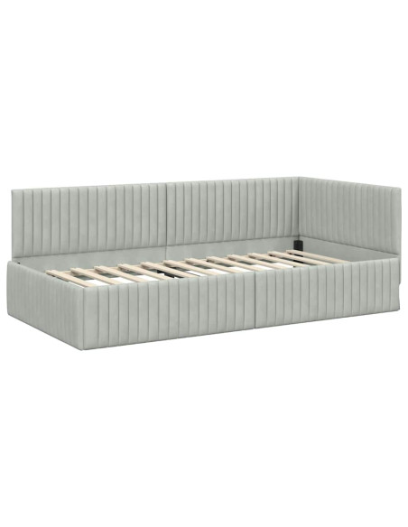 Cornice del letto ad angolo Grigio chiaro 90 x 200 cm Velluto