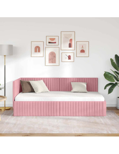 Cornice del letto ad angolo Rosa 90 x 200 cm Velluto