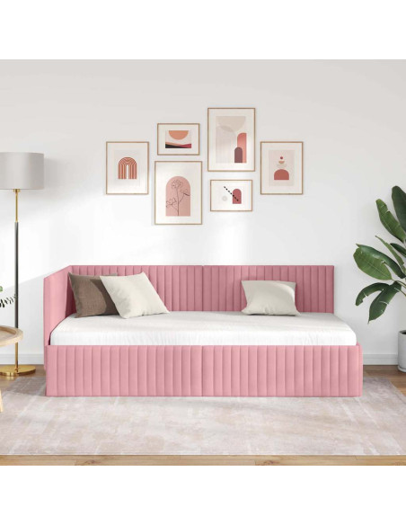 Cornice del letto ad angolo Rosa 90 x 200 cm Velluto