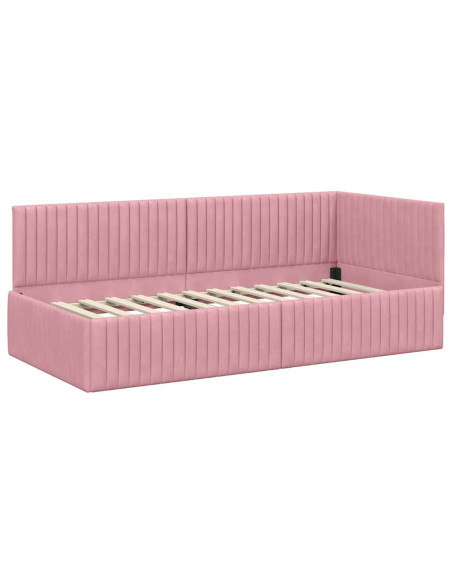 Cornice del letto ad angolo Rosa 90 x 200 cm Velluto